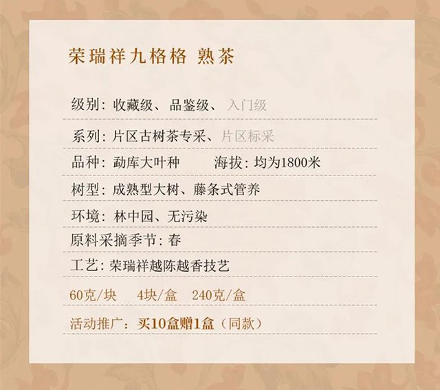 荣瑞祥九格格熟茶小方砖